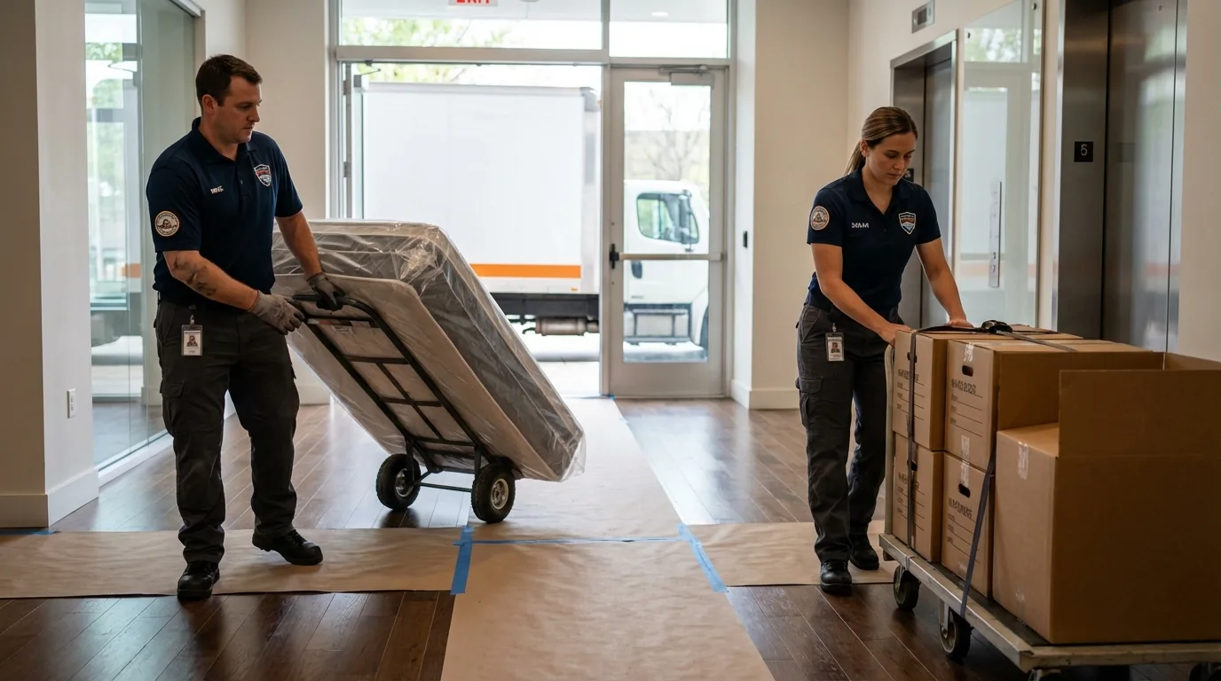 Professional apartment movers loading elevator in Aliquippa, PA